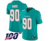 Youth Miami Dolphins #90 Charles Harris Aqua Green Team Color Vapor Untouchable Limited Player 100th Season Football Jersey