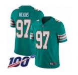 Youth Miami Dolphins #97 Christian Wilkins Aqua Green Alternate Vapor Untouchable Limited Player 100th Season Football Jersey
