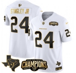 Men Houston Texans #24 Derek Stingley Jr White Golden 2023 F U S E With AFC South Champions Patch And Team Logo Patch Limited Stitched Football Jersey