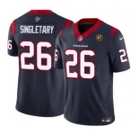 Men Houston Texans #26 Devin Singletary Navy 2023 F U S E With John Madden Patch Vapor Limited Stitched Football Jersey
