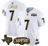 Men Houston Texans #7  C J Stroud White Golden 2023 F U S E With AFC South Champions Patch And Team Logo Patch Limited Stitched Football Jersey