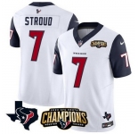 Men Houston Texans #7 C J Stroud White Navy 2023 F U S E AFC South Champions Patch And Team Logo Patch Vapor Untouchable Limited Stitched Football JerseyS