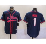 Men's Houston Texans #1 Stefon Diggs Navy With Patch Cool Base Stitched Baseball Jersey