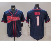 Men's Houston Texans #1 Stefon Diggs Navy With Patch Cool Base Stitched Baseball Jersey