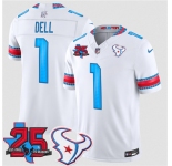 Men's Houston Texans #1 Tank Dell White 2026 F.U.S.E. Rivalries Collection With 25th Anniversary Patch Limited Football Stitched Jersey