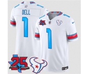 Men's Houston Texans #1 Tank Dell White 2026 F.U.S.E. Rivalries Collection With 25th Anniversary Patch Limited Football Stitched Jersey