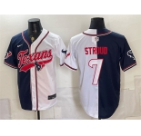Men's Houston Texans #7 C.J. Stroud Navy White Split With Patch Cool Base Stitched Baseball Jersey