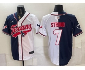 Men's Houston Texans #7 C.J. Stroud Navy White Split With Patch Cool Base Stitched Baseball Jersey