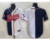 Men's Houston Texans Blank Navy White Split With Patch Cool Base Stitched Baseball Jersey