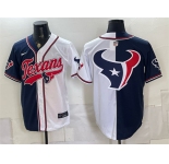 Men's Houston Texans Team Big Logo Navy White Split With Patch Cool Base Stitched Baseball Jersey