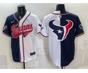 Men's Houston Texans Team Big Logo Navy White Split With Patch Cool Base Stitched Baseball Jersey