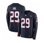 Men's Nike Houston Texans #29 Andre Hal Limited Navy Blue Therma Long Sleeve NFL Jersey