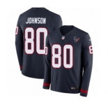 Men's Nike Houston Texans #80 Andre Johnson Limited Navy Blue Therma Long Sleeve NFL Jersey