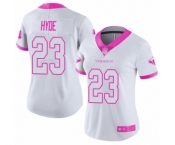 Women's Houston Texans #23 Carlos Hyde Limited White Pink Rush Fashion Football Jersey