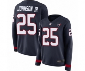 Women's Houston Texans #25 Duke Johnson Jr Limited Navy Blue Therma Long Sleeve Football Jersey