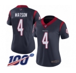 Women's Houston Texans #4 Deshaun Watson Navy Blue Team Color Vapor Untouchable Limited Player 100th Season Football Jersey