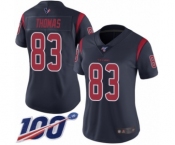 Women's Houston Texans #83 Jordan Thomas Limited Navy Blue Rush Vapor Untouchable 100th Season Football Jersey