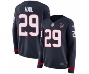 Women's Nike Houston Texans #29 Andre Hal Limited Navy Blue Therma Long Sleeve NFL Jersey