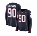 Women's Nike Houston Texans #90 Jadeveon Clowney Limited Navy Blue Therma Long Sleeve NFL Jersey
