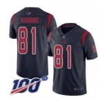 Youth Houston Texans #81 Kahale Warring Limited Navy Blue Rush Vapor Untouchable 100th Season Football Jersey