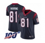 Youth Houston Texans #81 Kahale Warring Navy Blue Team Color Vapor Untouchable Limited Player 100th Season Football Jersey