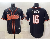 Men's Cincinnati Bengals #16 Joe Flacco Black With Patch Cool Base Stitched Baseball Jersey