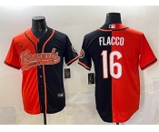 Men's Cincinnati Bengals #16 Joe Flacco Orange Black Split With Patch Cool Base Stitched Baseball Jersey