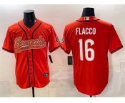 Men's Cincinnati Bengals #16 Joe Flacco Orange With Patch Cool Base Stitched Baseball Jersey