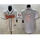 Men's Cincinnati Bengals #16 Joe Flacco White With Patch Cool Base Stitched Baseball Jersey