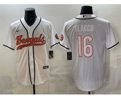Men's Cincinnati Bengals #16 Joe Flacco White With Patch Cool Base Stitched Baseball Jersey