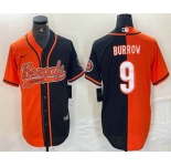 Men's Cincinnati Bengals #9 Joe Burrow Orange Black Two Tone Cool Base Stitched Baseball Jersey