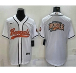 Men's Cincinnati Bengals White Team Big Logo With Patch Cool Base Stitched Baseball Jersey
