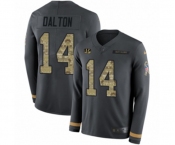 Nike Cincinnati Bengals #14 Andy Dalton Limited Black Salute to Service Therma Long Sleeve NFL Jersey