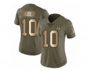 Women Nike Cincinnati Bengals #10 Kevin Huber Limited Olive Gold 2017 Salute to Service NFL Jersey