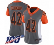 Women's Cincinnati Bengals #42 Clayton Fejedelem Limited Silver Inverted Legend 100th Season Football Jersey