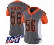 Women's Cincinnati Bengals #56 Hardy Nickerson Limited Silver Inverted Legend 100th Season Football Jersey