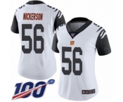 Women's Cincinnati Bengals #56 Hardy Nickerson Limited White Rush Vapor Untouchable 100th Season Football Jersey