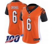 Women's Cincinnati Bengals #6 Jeff Driskel Orange Alternate Vapor Untouchable Limited Player 100th Season Football Jersey
