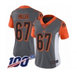 Women's Cincinnati Bengals #67 John Miller Limited Silver Inverted Legend 100th Season Football Jersey
