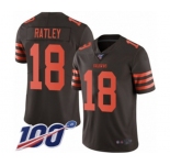 Men's Cleveland Browns #18 Damion Ratley Limited Brown Rush Vapor Untouchable 100th Season Football Jersey