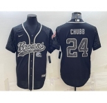 Men's Cleveland Browns #24 Nick Chubb Black Reflective With Patch Cool Base Stitched Baseball Jersey