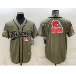Men's Cleveland Browns Olive 2022 Salute To Service Team Big Logo Cool Base Stitched Baseball Jersey
