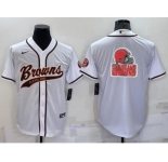 Men's Cleveland Browns White Team Big Logo With Patch Cool Base Stitched Baseball Jerse