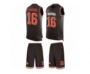 Men's Nike Cleveland Browns #16 Andrew Hawkins Limited Brown Tank Top Suit NFL Jersey