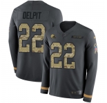 Nike Browns #22 Grant Delpit Anthracite Salute to Service Men's Stitched NFL Limited Therma Long Sleeve Jersey