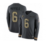 Nike Cleveland Browns #6 Baker Mayfield Limited Black Salute to Service Therma Long Sleeve NFL Jersey