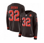 Women Nike Cleveland Browns #32 Jim Brown Limited Brown Therma Long Sleeve NFL Jersey