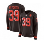 Women Nike Cleveland Browns #39 Terrance Mitchell Limited Brown Therma Long Sleeve NFL Jersey
