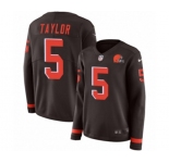 Women Nike Cleveland Browns #5 Tyrod Taylor Limited Brown Therma Long Sleeve NFL Jersey