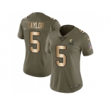 Women Nike Cleveland Browns #5 Tyrod Taylor Olive Gold Stitched NFL Limited 2017 Salute to Service Jersey